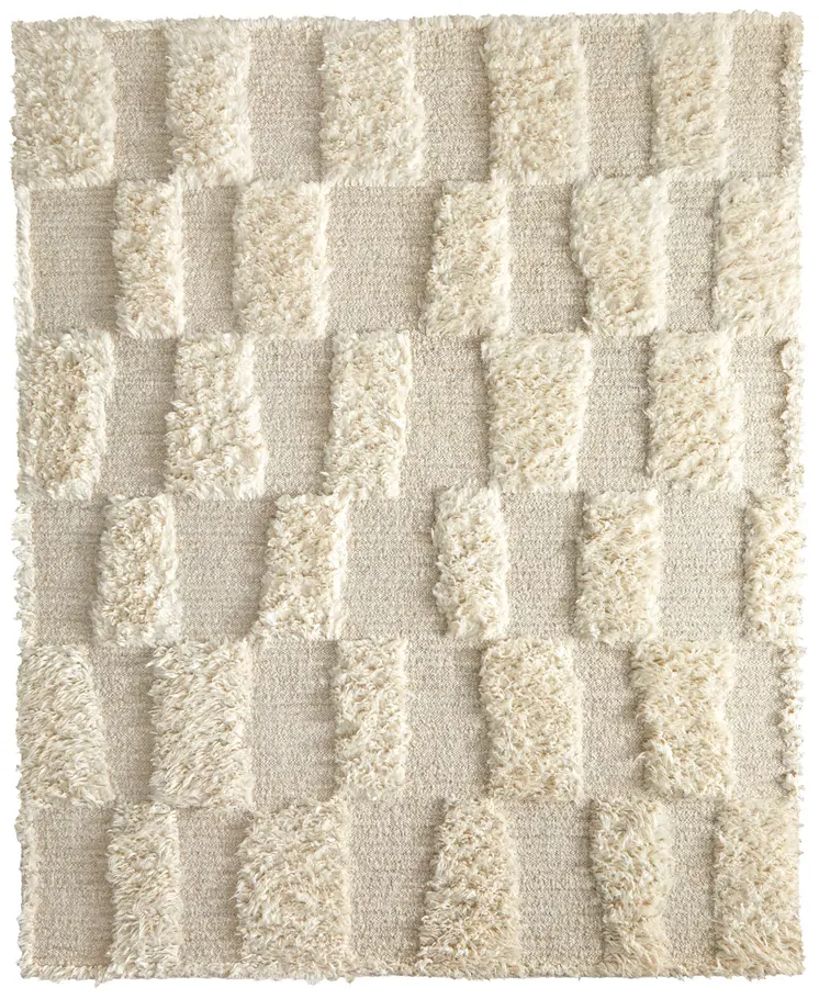 6' X 9' Ivory Wool Geometric Hand Woven Area Rug