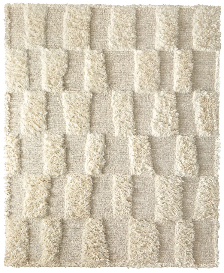 6' X 9' Ivory Wool Geometric Hand Woven Area Rug