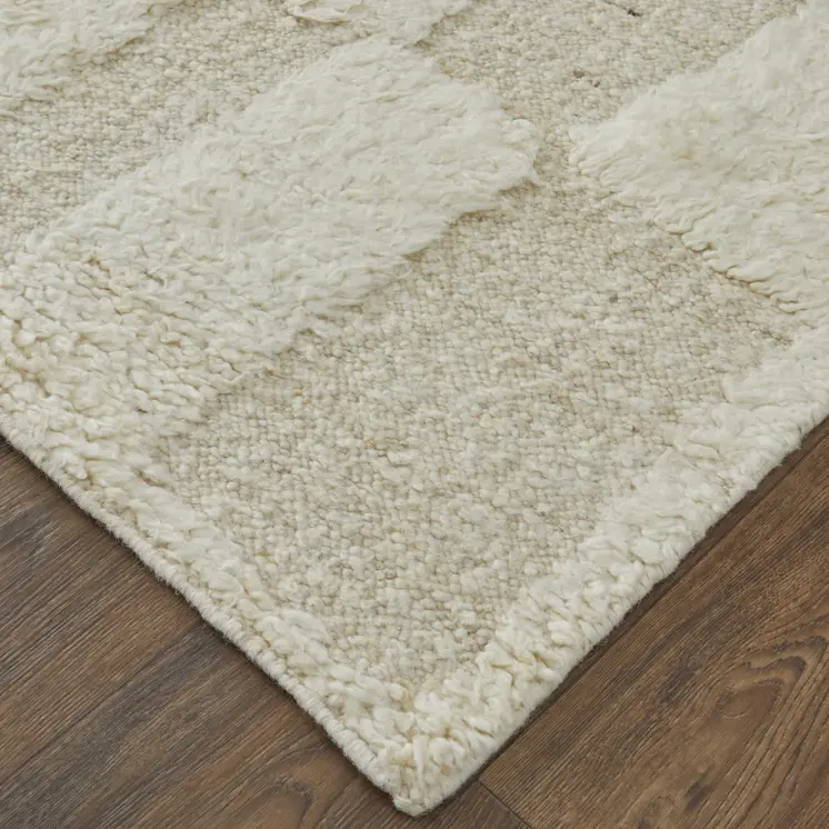 9' X 13' Ivory Wool Geometric Hand Woven Area Rug