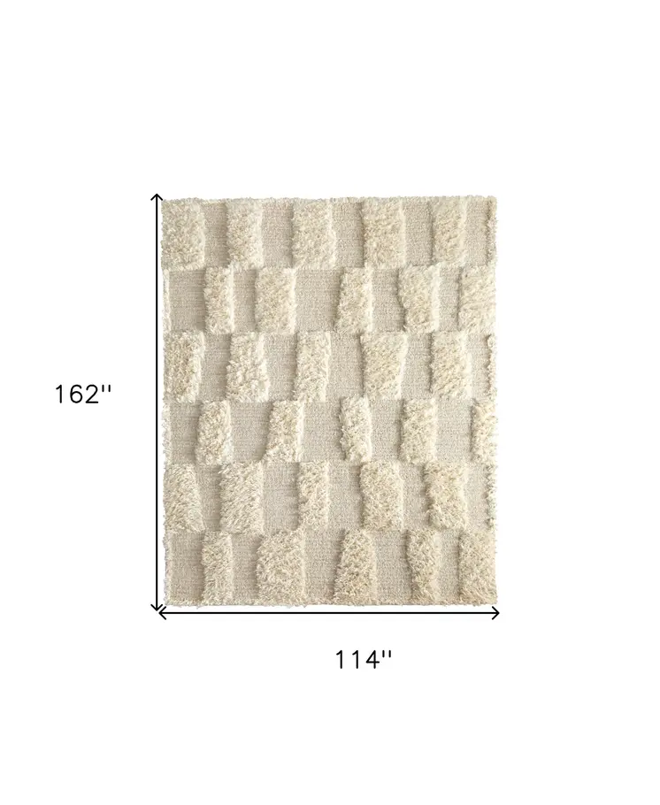 9' X 13' Ivory Wool Geometric Hand Woven Area Rug