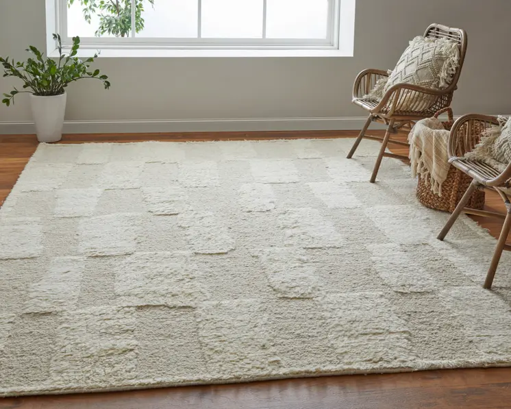 2' X 3' Ivory Wool Geometric Hand Woven Area Rug