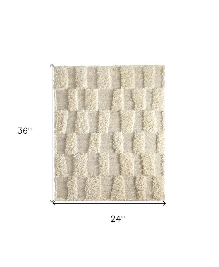 2' X 3' Ivory Wool Geometric Hand Woven Area Rug