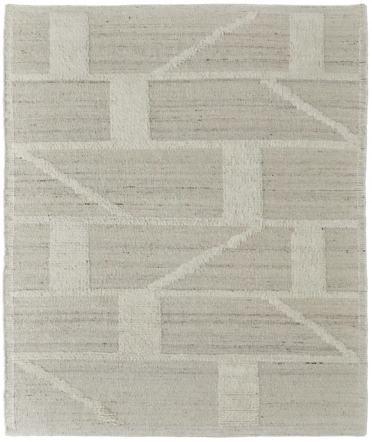4' X 6' Tan and Ivory Wool Geometric Hand Woven Area Rug