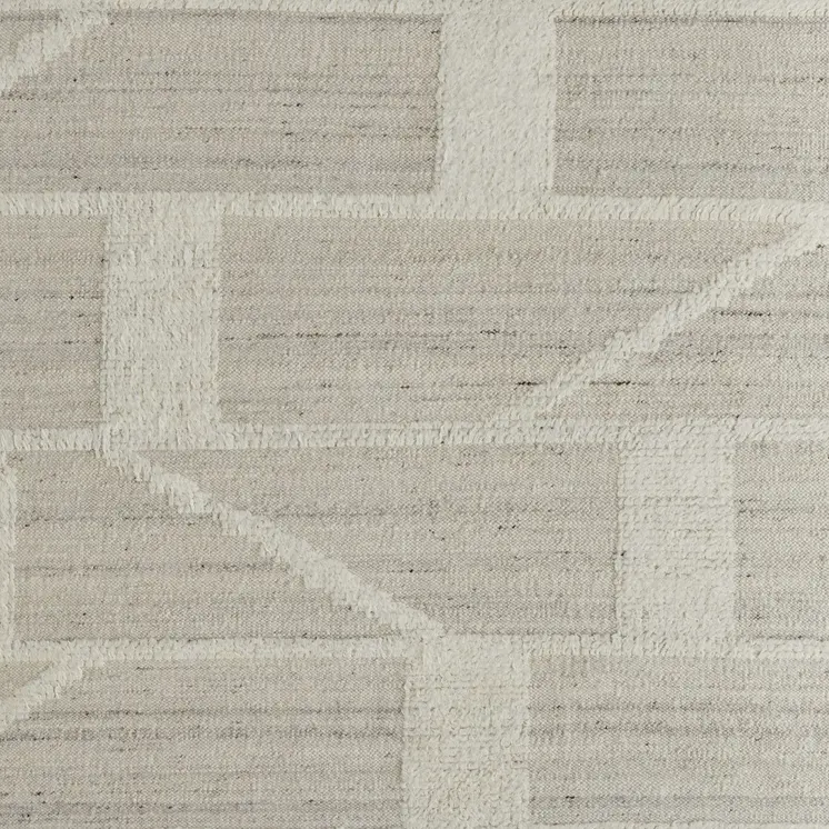 6' X 9' Tan and Ivory Wool Geometric Hand Woven Area Rug