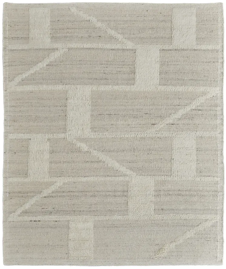 6' X 9' Tan and Ivory Wool Geometric Hand Woven Area Rug