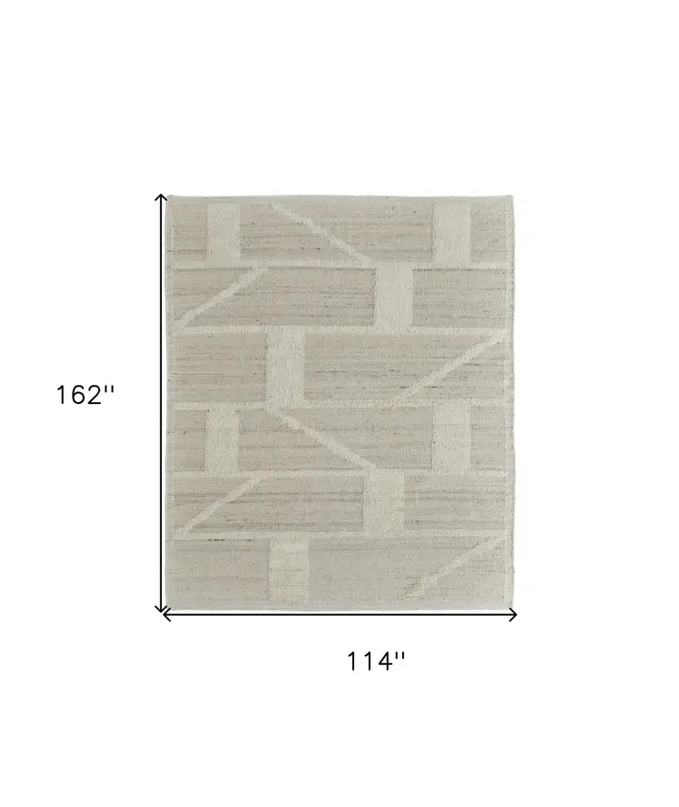 9' X 13' Tan and Ivory Wool Geometric Hand Woven Area Rug