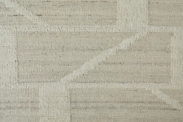 10' Tan and Ivory Wool Geometric Hand Woven Runner Rug