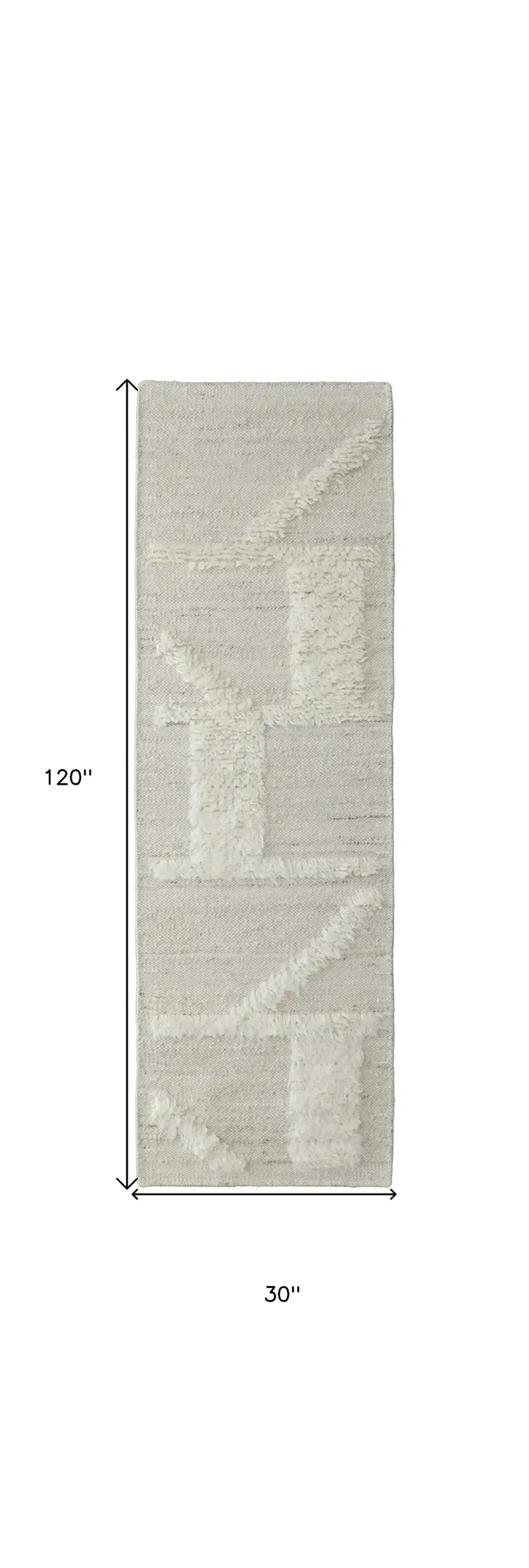 10' Tan and Ivory Wool Geometric Hand Woven Runner Rug