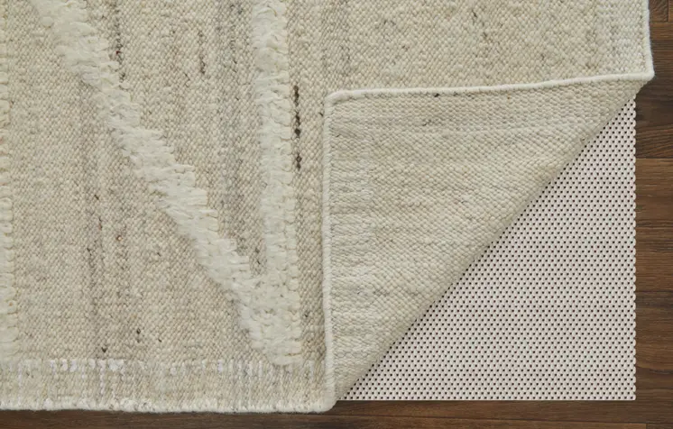 8' Tan and Ivory Wool Geometric Hand Woven Runner Rug