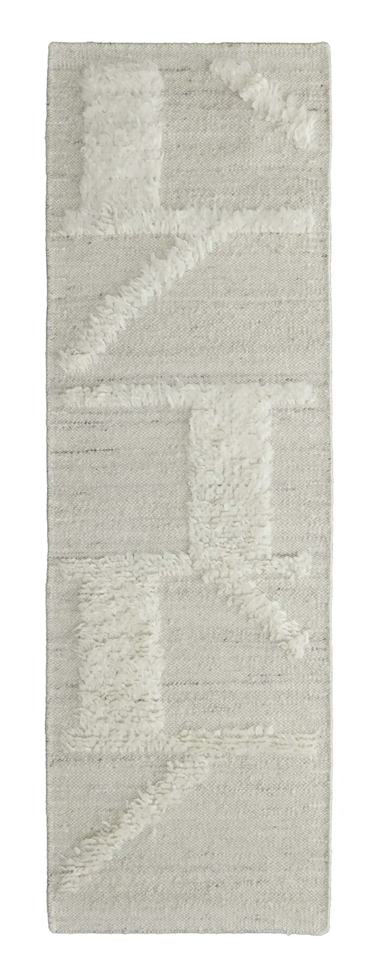 8' Tan and Ivory Wool Geometric Hand Woven Runner Rug
