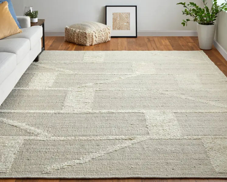 2' X 3' Tan and Ivory Wool Geometric Hand Woven Area Rug