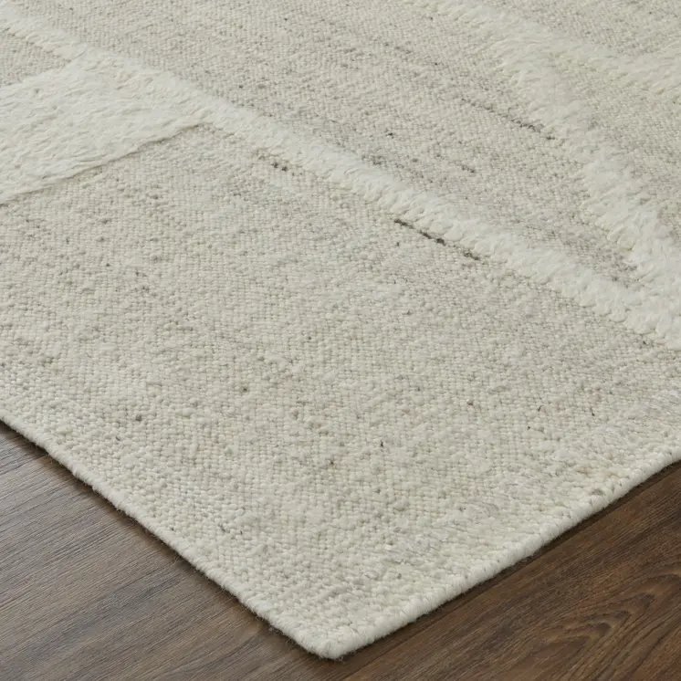 2' X 3' Tan and Ivory Wool Geometric Hand Woven Area Rug
