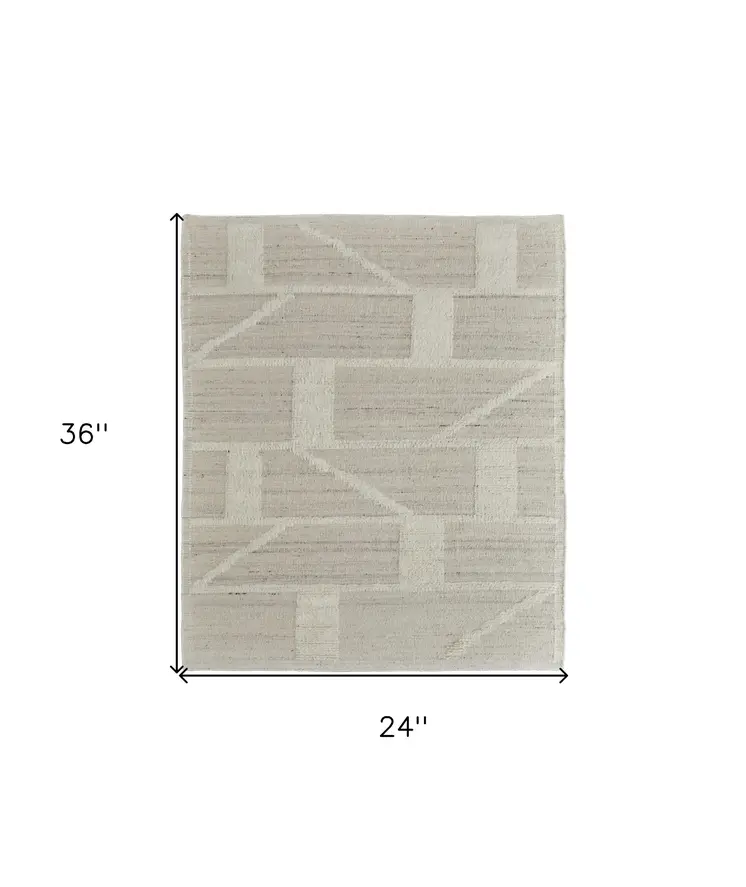2' X 3' Tan and Ivory Wool Geometric Hand Woven Area Rug