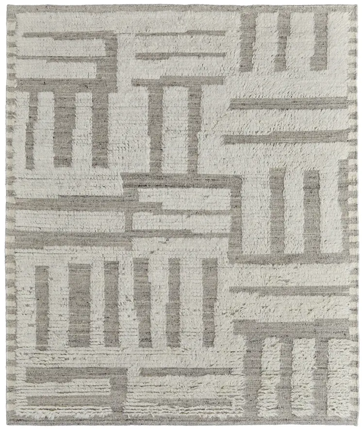 4' X 6' Gray and Ivory Wool Geometric Hand Woven Area Rug