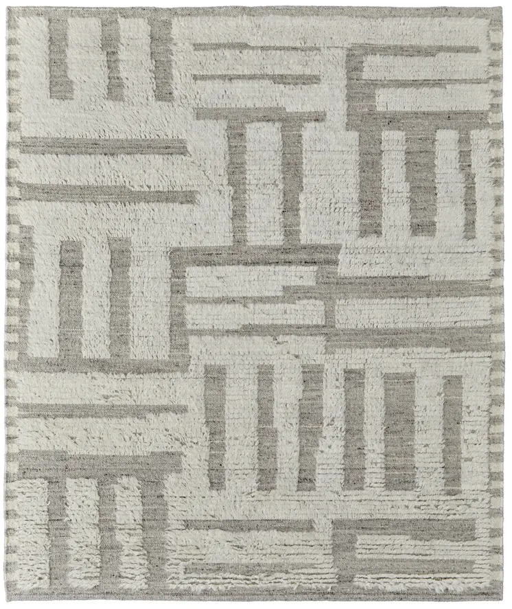 4' X 6' Gray and Ivory Wool Geometric Hand Woven Area Rug