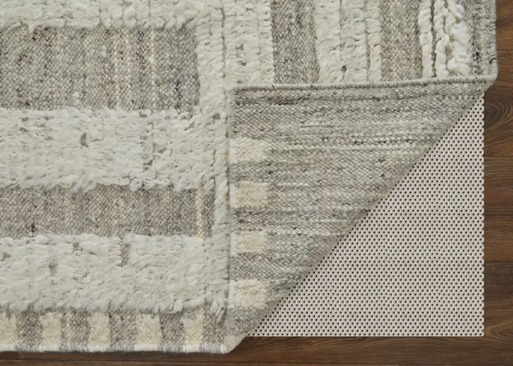 6' X 9' Gray and Ivory Wool Geometric Hand Woven Area Rug