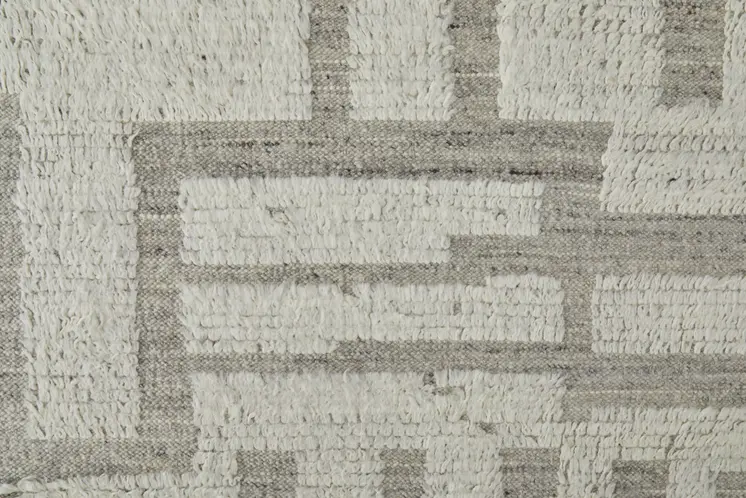 6' X 9' Gray and Ivory Wool Geometric Hand Woven Area Rug