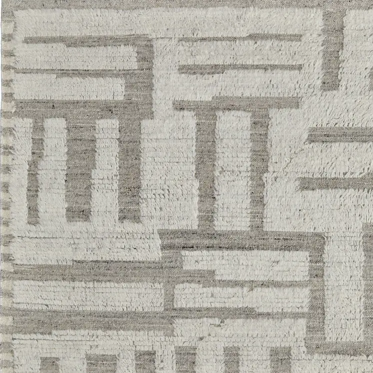 6' X 9' Gray and Ivory Wool Geometric Hand Woven Area Rug