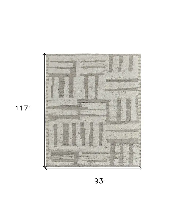 8' X 10' Gray and Ivory Wool Geometric Hand Woven Area Rug
