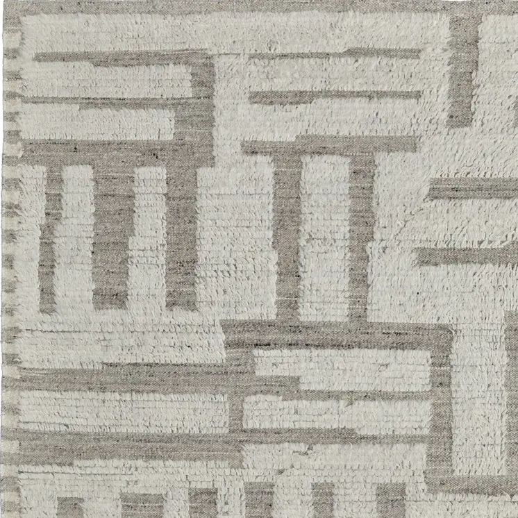 9' X 13' Gray and Ivory Wool Geometric Hand Woven Area Rug