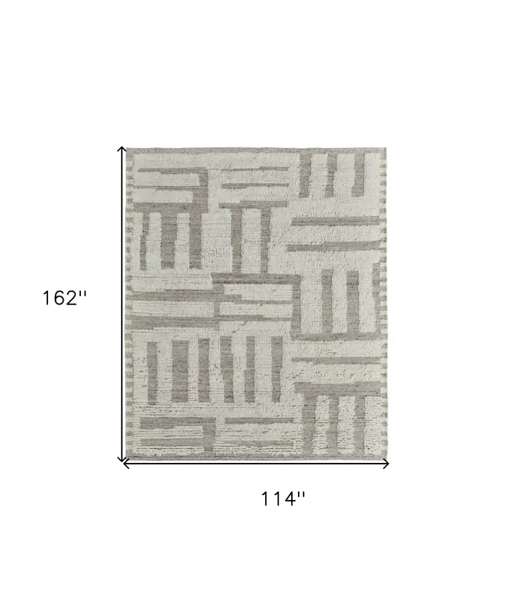 9' X 13' Gray and Ivory Wool Geometric Hand Woven Area Rug