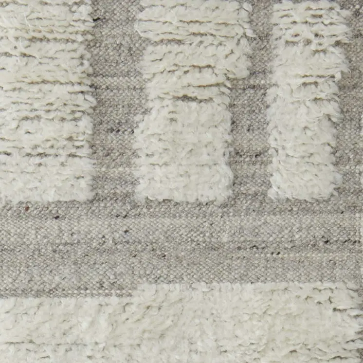10' Gray and Ivory Wool Geometric Hand Woven Runner Rug