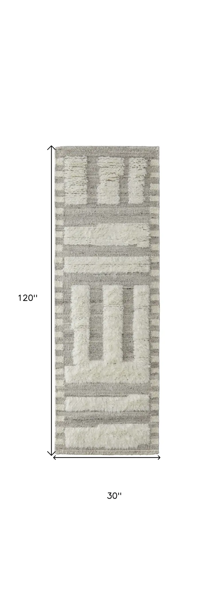 10' Gray and Ivory Wool Geometric Hand Woven Runner Rug
