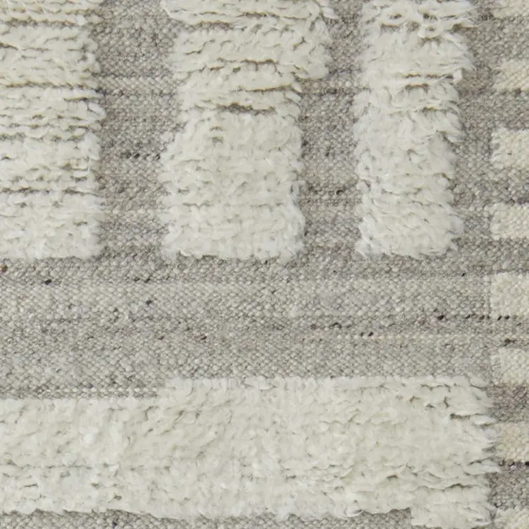 8' Gray and Ivory Wool Geometric Hand Woven Runner Rug