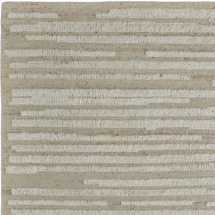 4' X 6' White and Tan Wool Striped Hand Woven Area Rug