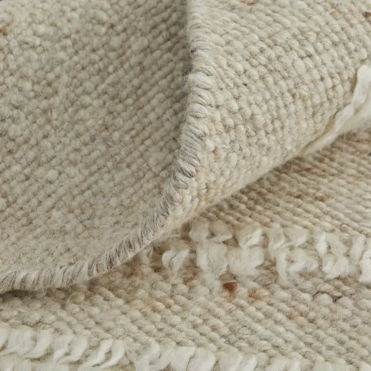 6' X 9' White and Tan Wool Striped Hand Woven Area Rug