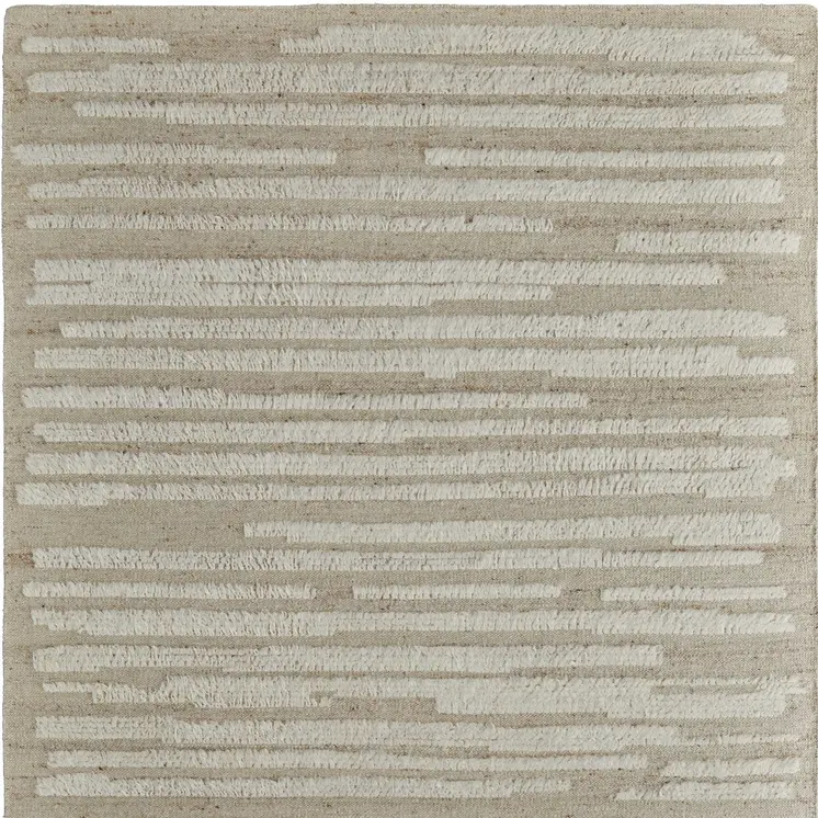 8' X 10' White and Tan Wool Striped Hand Woven Area Rug