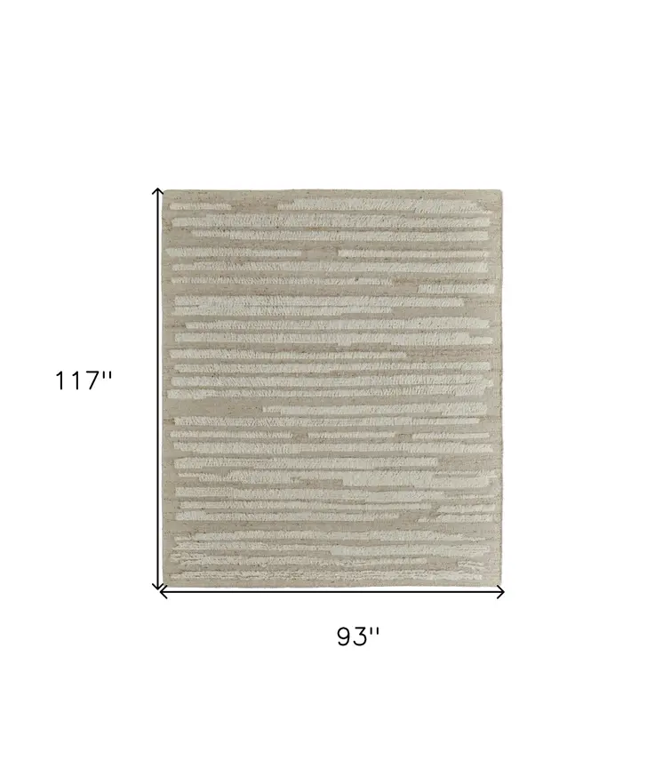 8' X 10' White and Tan Wool Striped Hand Woven Area Rug