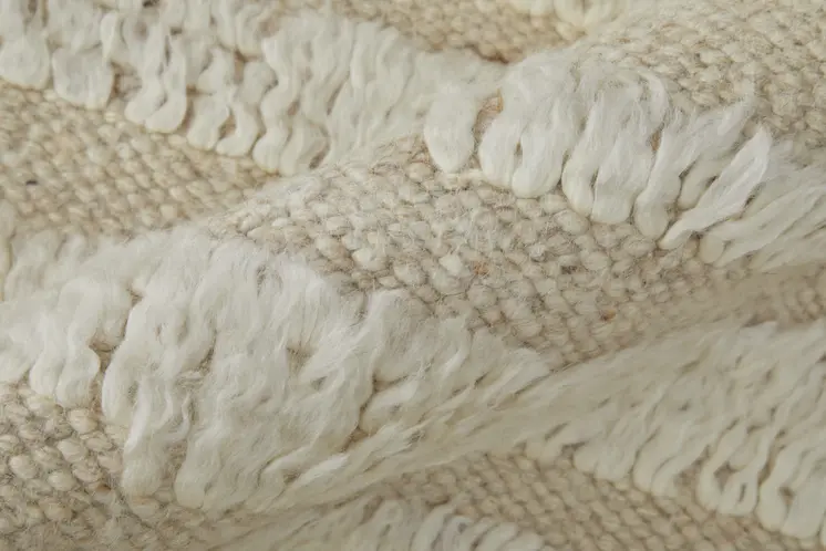 9' X 13' White and Tan Wool Striped Hand Woven Area Rug