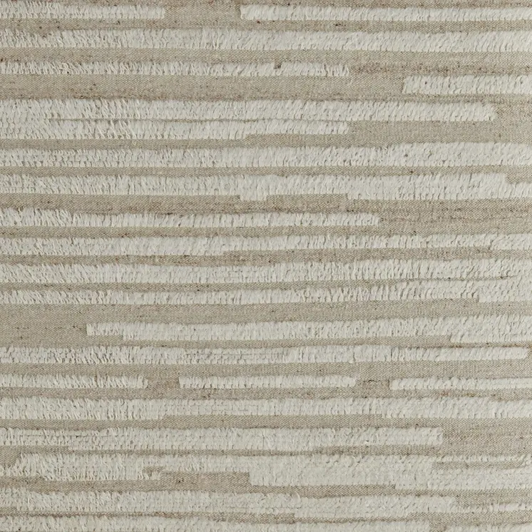 9' X 13' White and Tan Wool Striped Hand Woven Area Rug