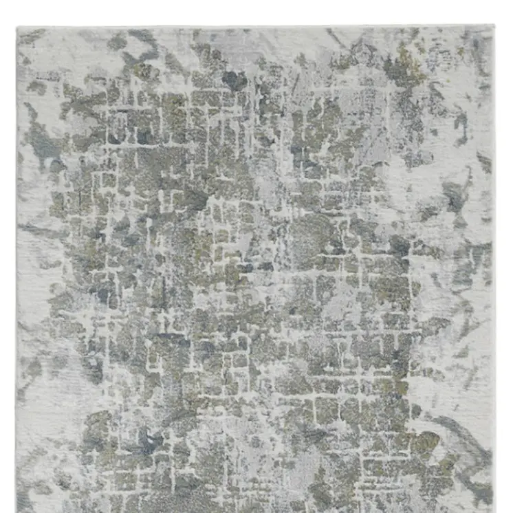 8' Gray and Ivory Abstract Power Loom Worn Faded Runner Rug