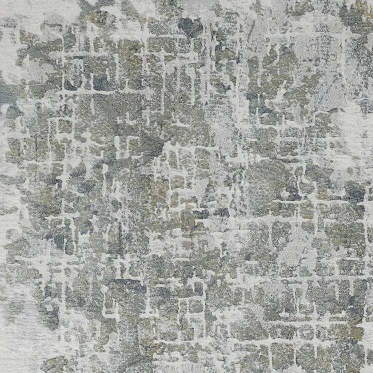 8' Gray and Ivory Abstract Power Loom Worn Faded Runner Rug