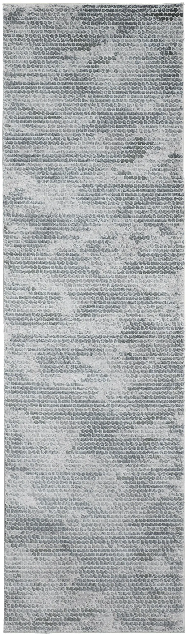 8' Gray and Blue Abstract Power Loom Runner Rug