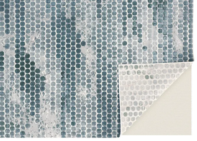 8' Gray and Blue Abstract Power Loom Runner Rug