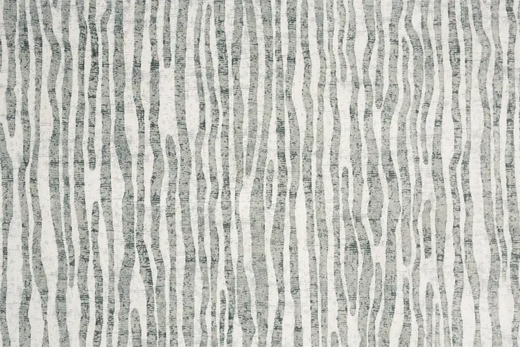 8' Ivory Gray and Green Abstract Power Loom Worn Faded Runner Rug