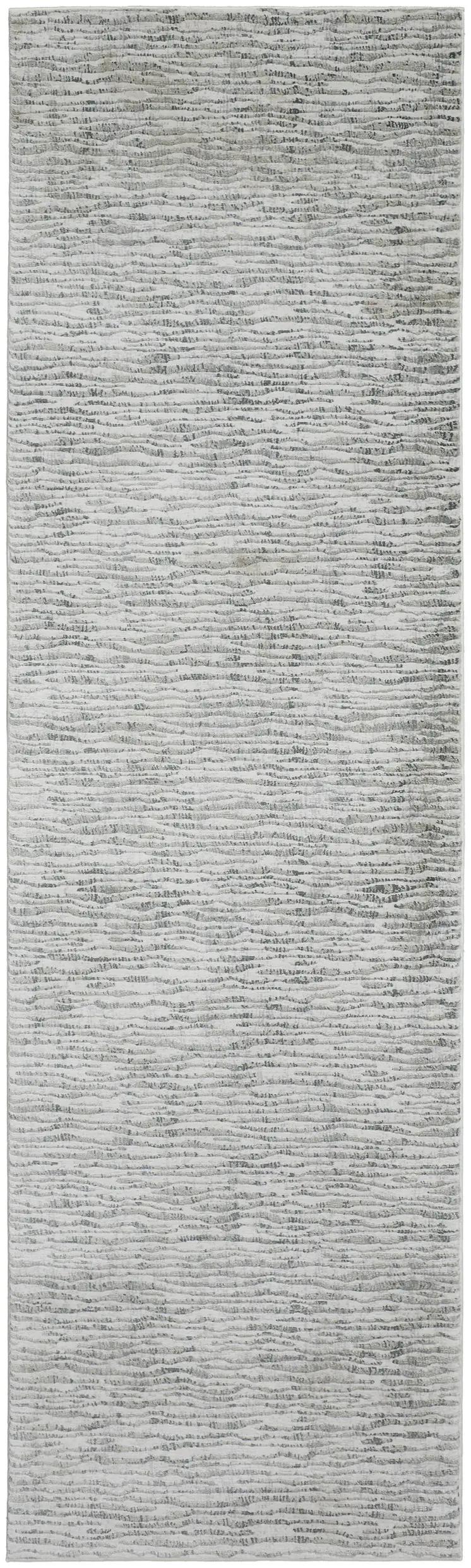 8' Ivory Gray and Green Abstract Power Loom Worn Faded Runner Rug
