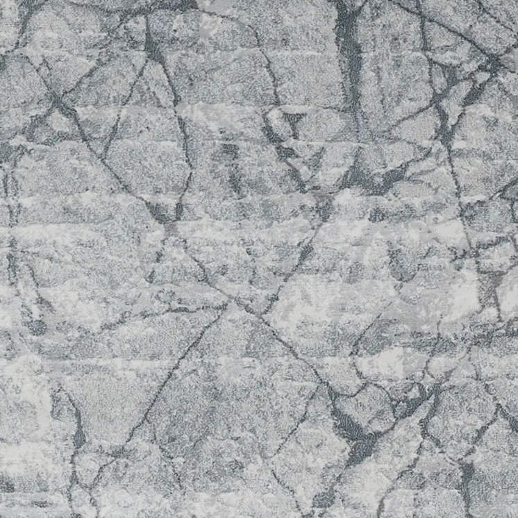8' Gray and Ivory Abstract Power Loom Worn Faded Runner Rug
