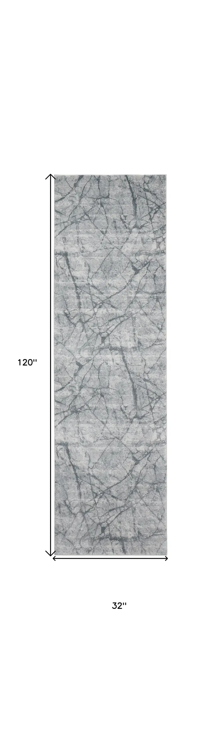 8' Gray and Ivory Abstract Power Loom Worn Faded Runner Rug