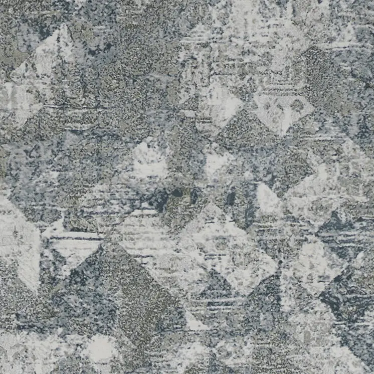 8' Ivory Gray and Green Abstract Power Loom Worn Faded Runner Rug