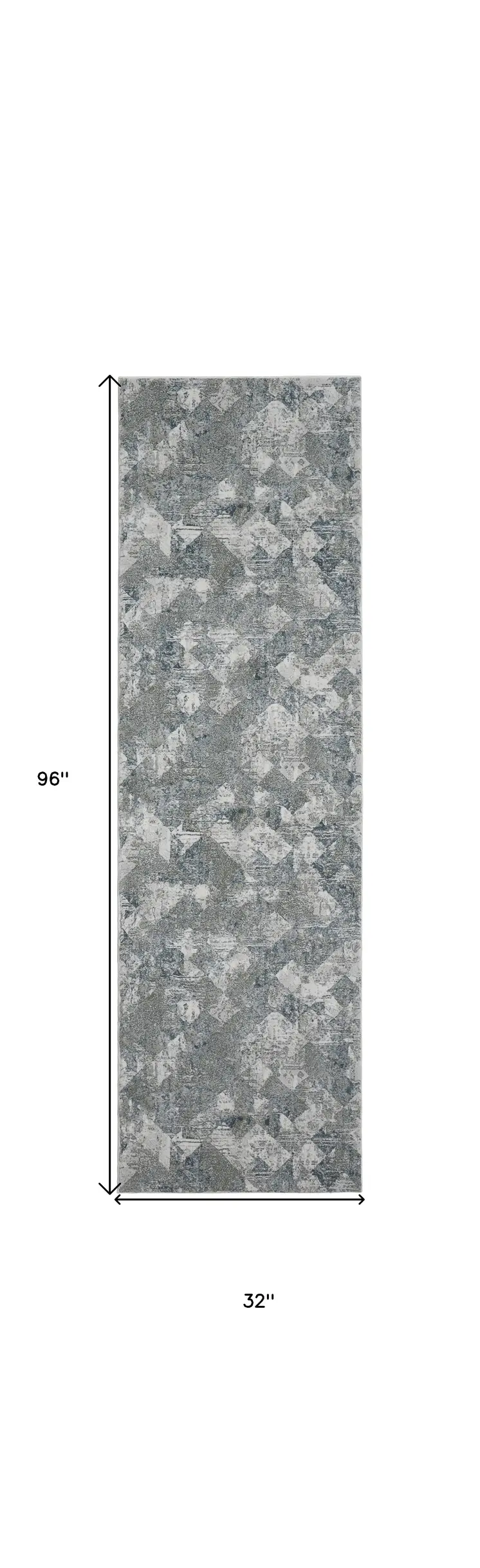 8' Ivory Gray and Green Abstract Power Loom Worn Faded Runner Rug