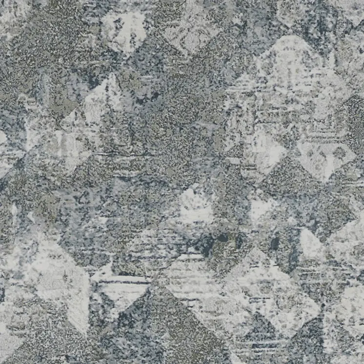 8' Ivory Gray and Green Abstract Power Loom Worn Faded Runner Rug