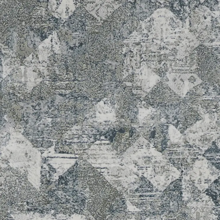 8' Ivory Gray and Green Abstract Power Loom Worn Faded Runner Rug
