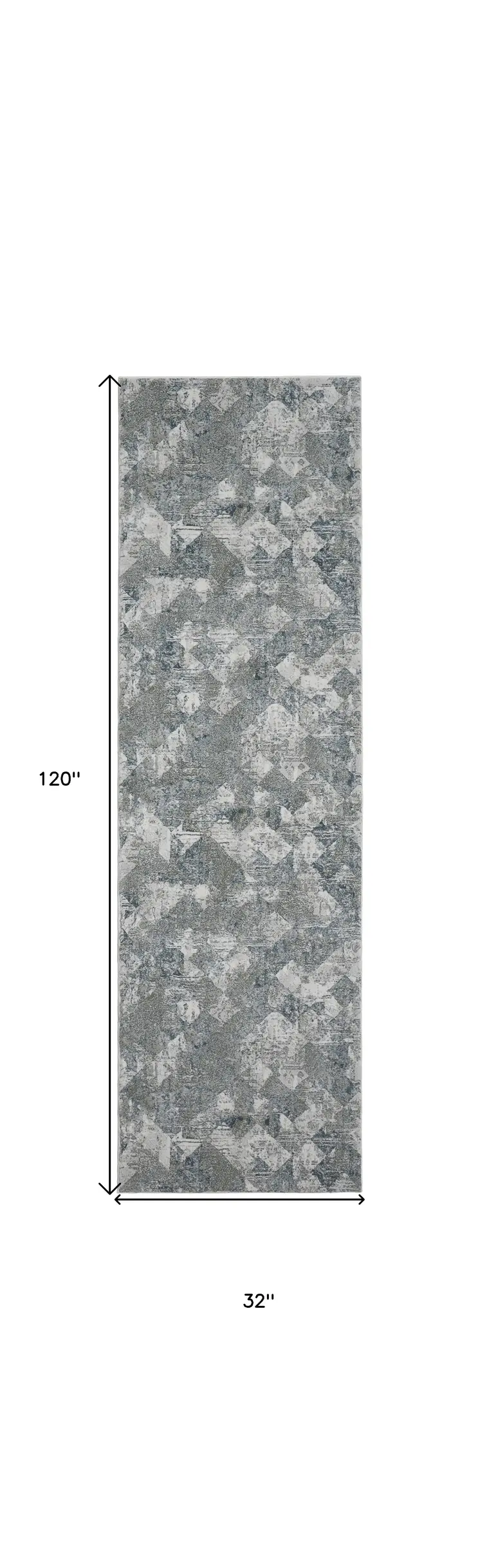 8' Ivory Gray and Green Abstract Power Loom Worn Faded Runner Rug