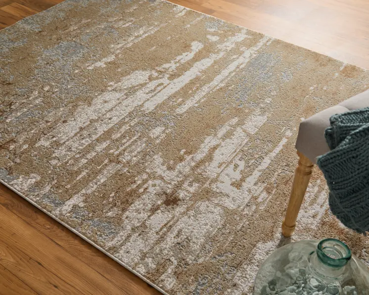8' X 10' Ivory Tan and Gray Abstract Power Loom Area Rug