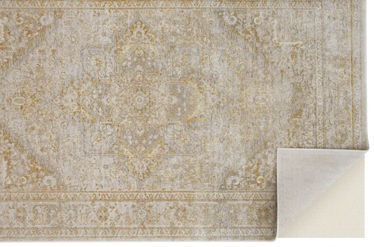 8' X 10' Ivory and Gold Oriental Power Loom Area Rug