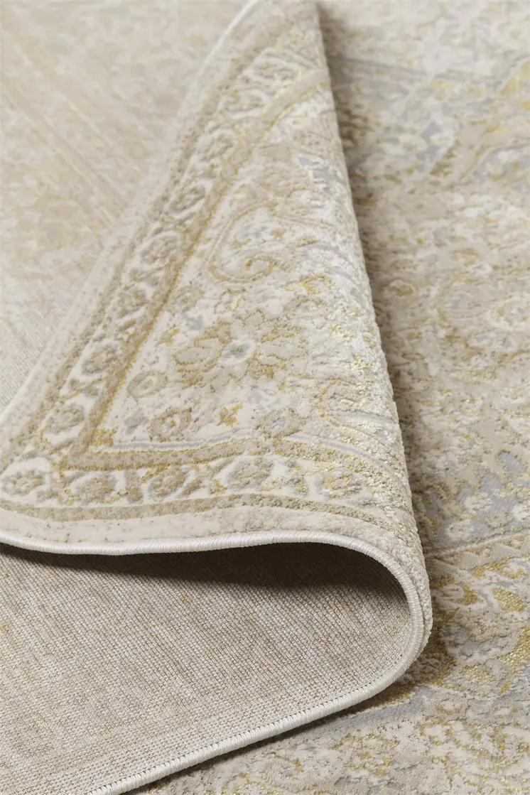 8' X 10' Ivory and Gold Oriental Power Loom Area Rug